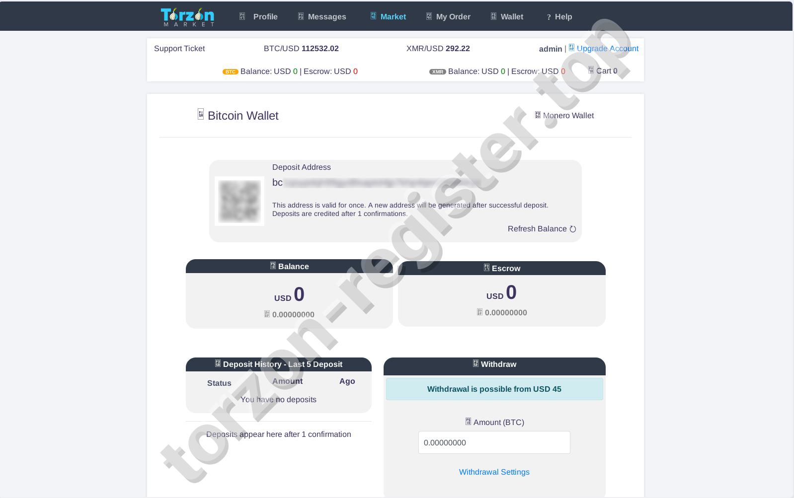 Torzon Market Bitcoin Wallet Interface
